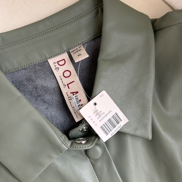 NEW DOLAN Puff-Sleeve Faux Leather Blouse XS Green - Picture 3 of 4